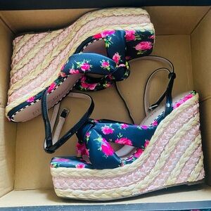 Betsey Johnson Floral Espadrille Wedge Sandals